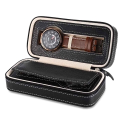 Watches Travel Case 2 Slots leather Zweiler Black