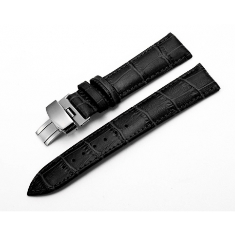 Leather Strap 100% Genuine Butterfly 18mm Black