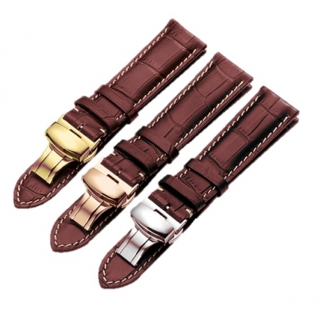 Bracelet montre Papillon 100% cuir Véritable 18mm marron foncé Stitch