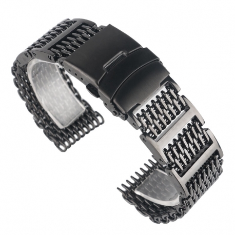 Shark Mesh with links 22mm Stainless Steel Bracelet Black