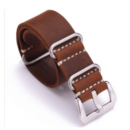 Bracelet montre Vintax 100% cuir Véritable Style Nato 24mm Marron Foncé