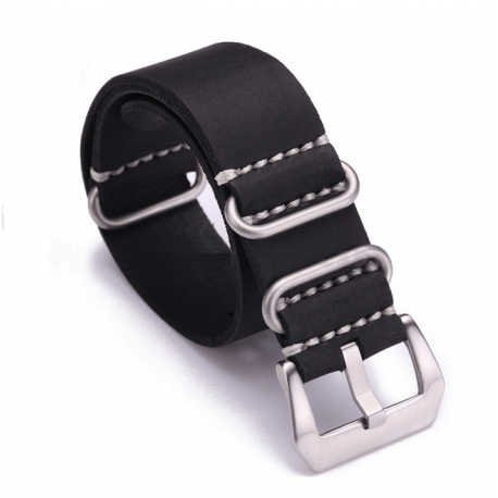 Bracelet montre Vintax 100% cuir Véritable Style Nato 20mm Noir
