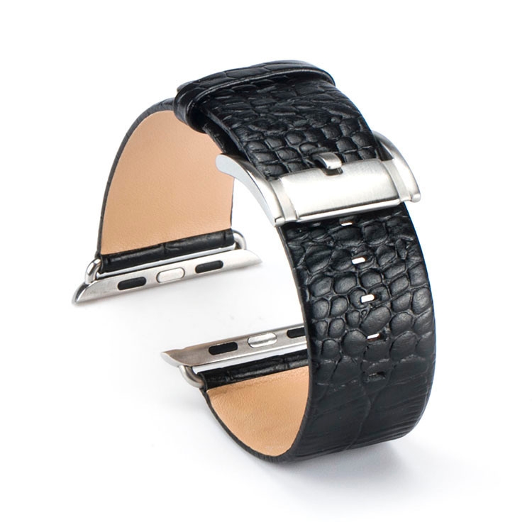 Bracelet Apple Watch Croco cuir 100% véritable 42mm Noir.