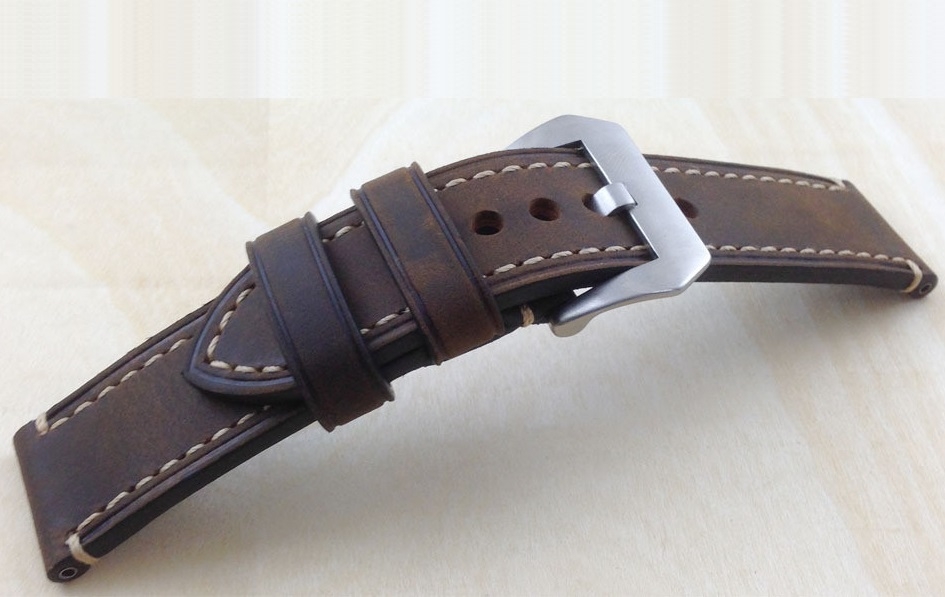 Bracelet montre 100% cuir Véritable Stany 20mm 22mm 24mm 26mm Marron Foncé.