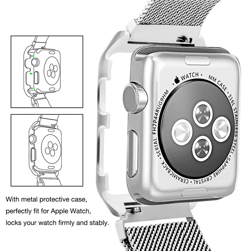 Milanaise Apple Watch Acier Inox 38mm avec Boitier Protection.
