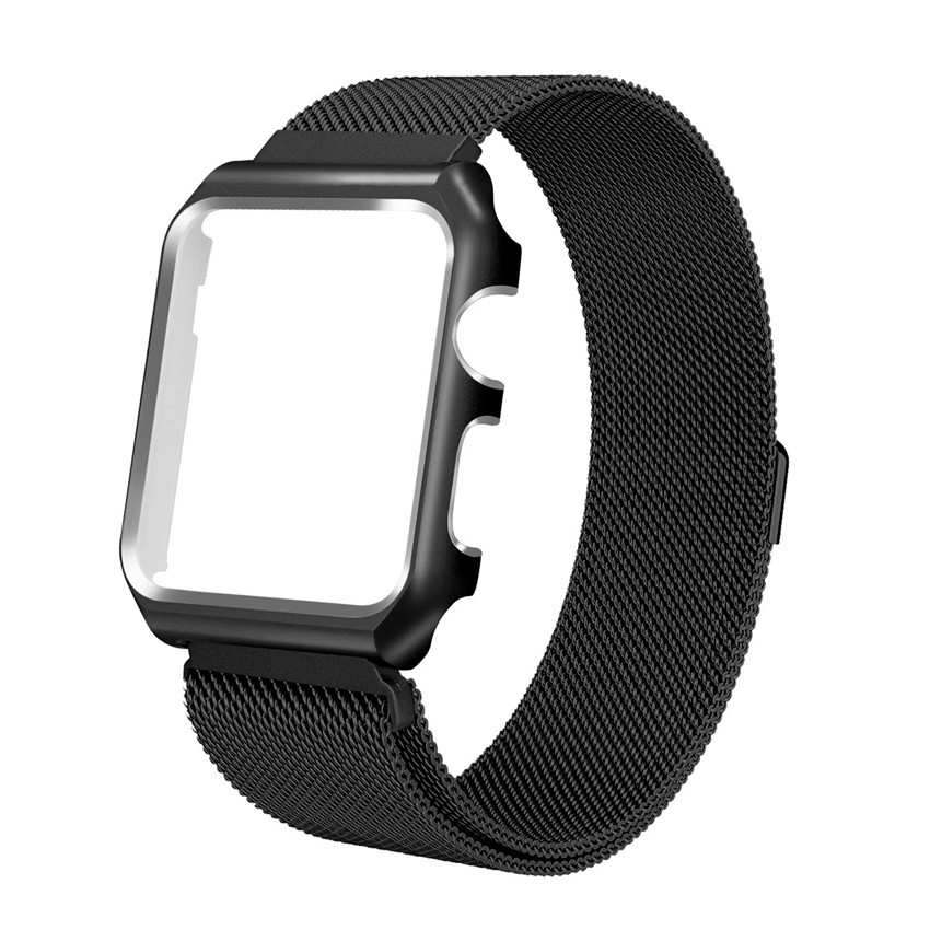 Apple Watch Mesh Stainless Steel Band 42mm with Case and Screen Protector Black.