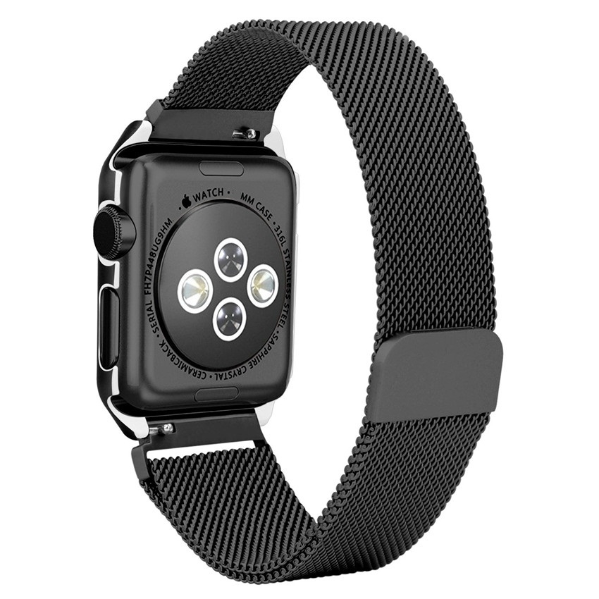 Apple Watch Mesh Stainless Steel Band 42mm with Case and Screen Protector Black.