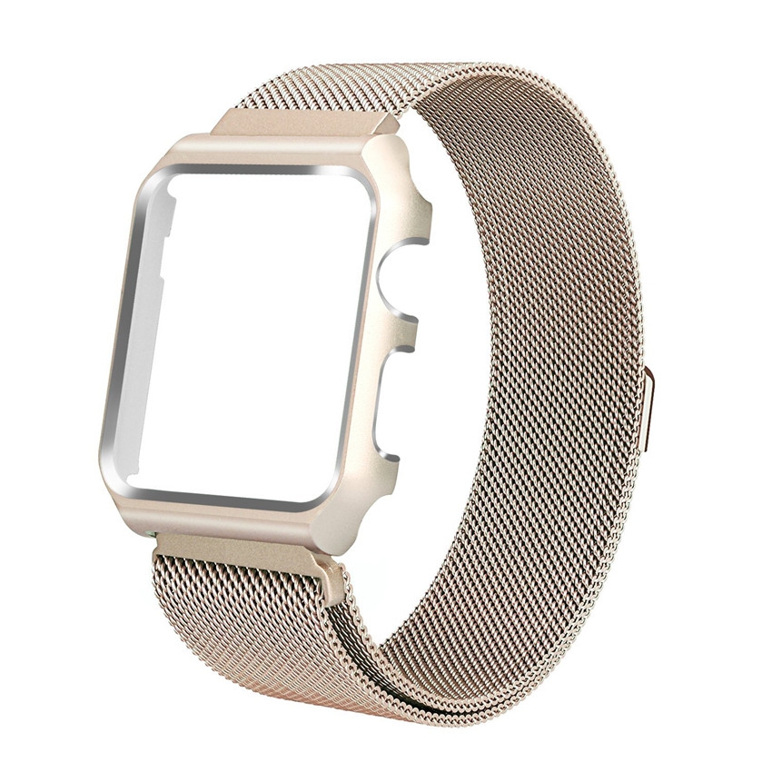 Apple Watch Mesh Stainless Steel Band 38mm with Case and Screen Protector Gold Plated.
