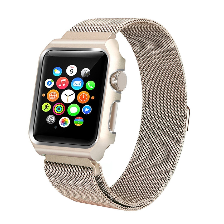 Apple Watch Mesh Stainless Steel Band 38mm with Case and Screen Protector Gold Plated.