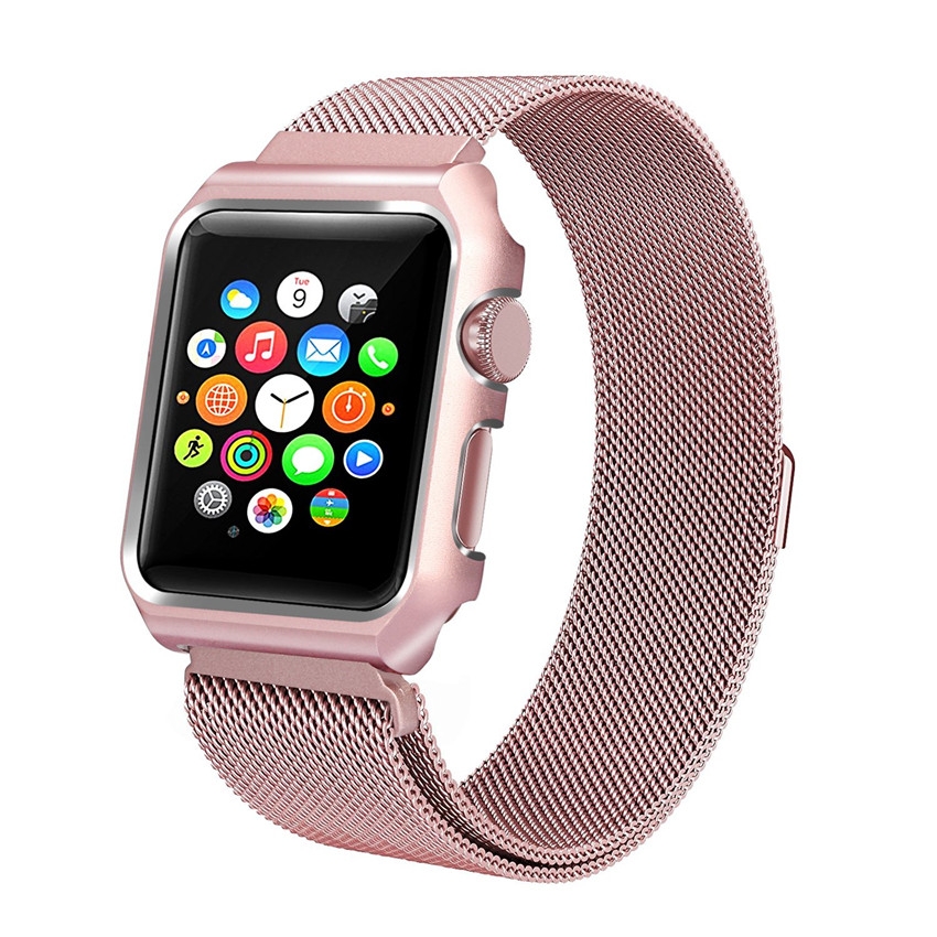Apple Watch Mesh Stainless Steel Band 42mm with Case and Screen Protector Rose Gold Plated.